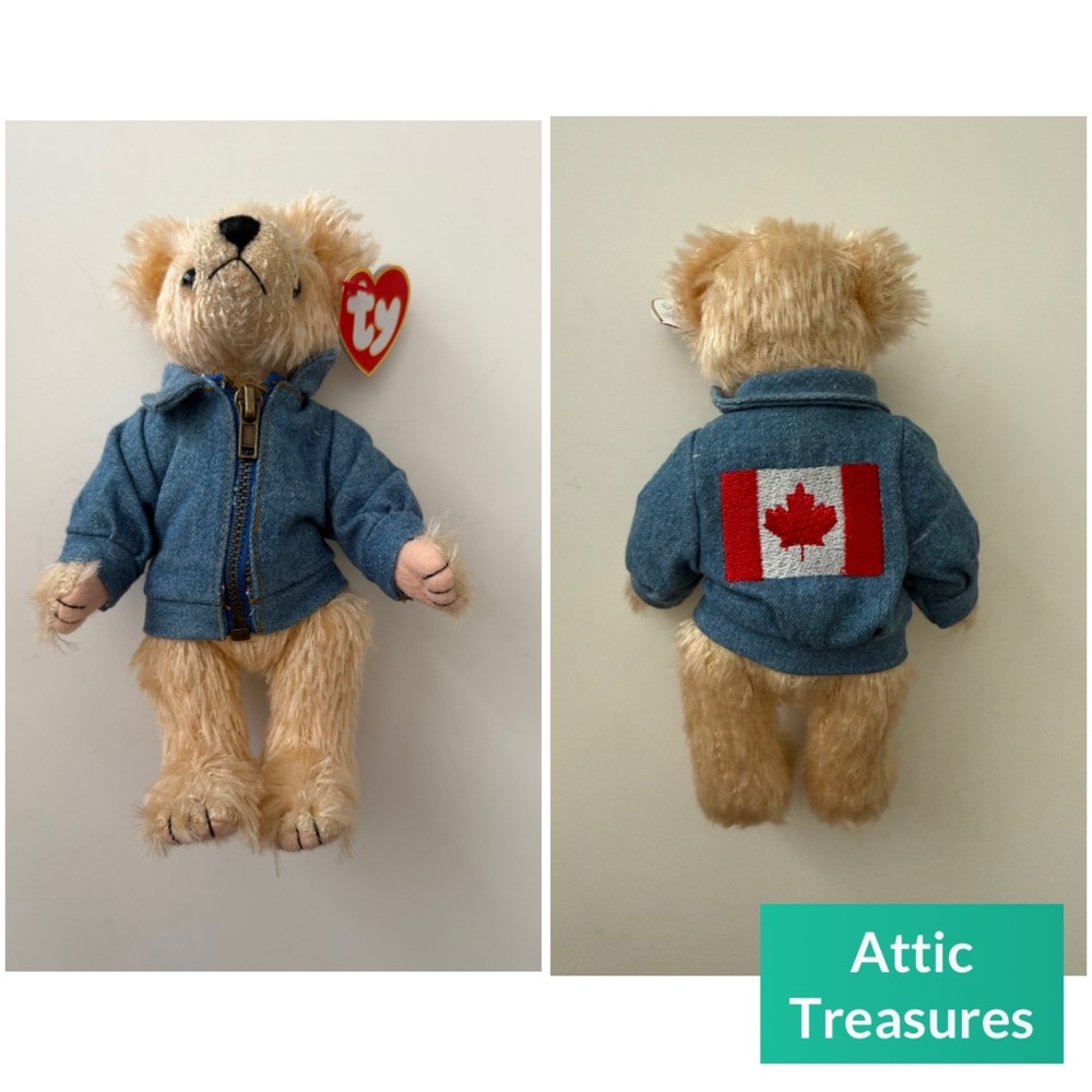 Retired 2000 Attic Treasures Logan the Bear (Canada 🇨🇦 Flag Jacket)